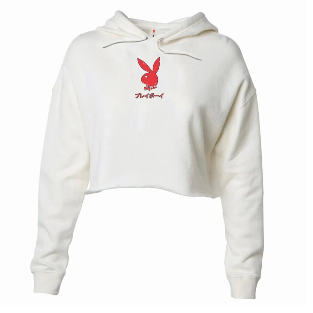 Playboy Rabbit Head Bone Crop Hoodie NWT